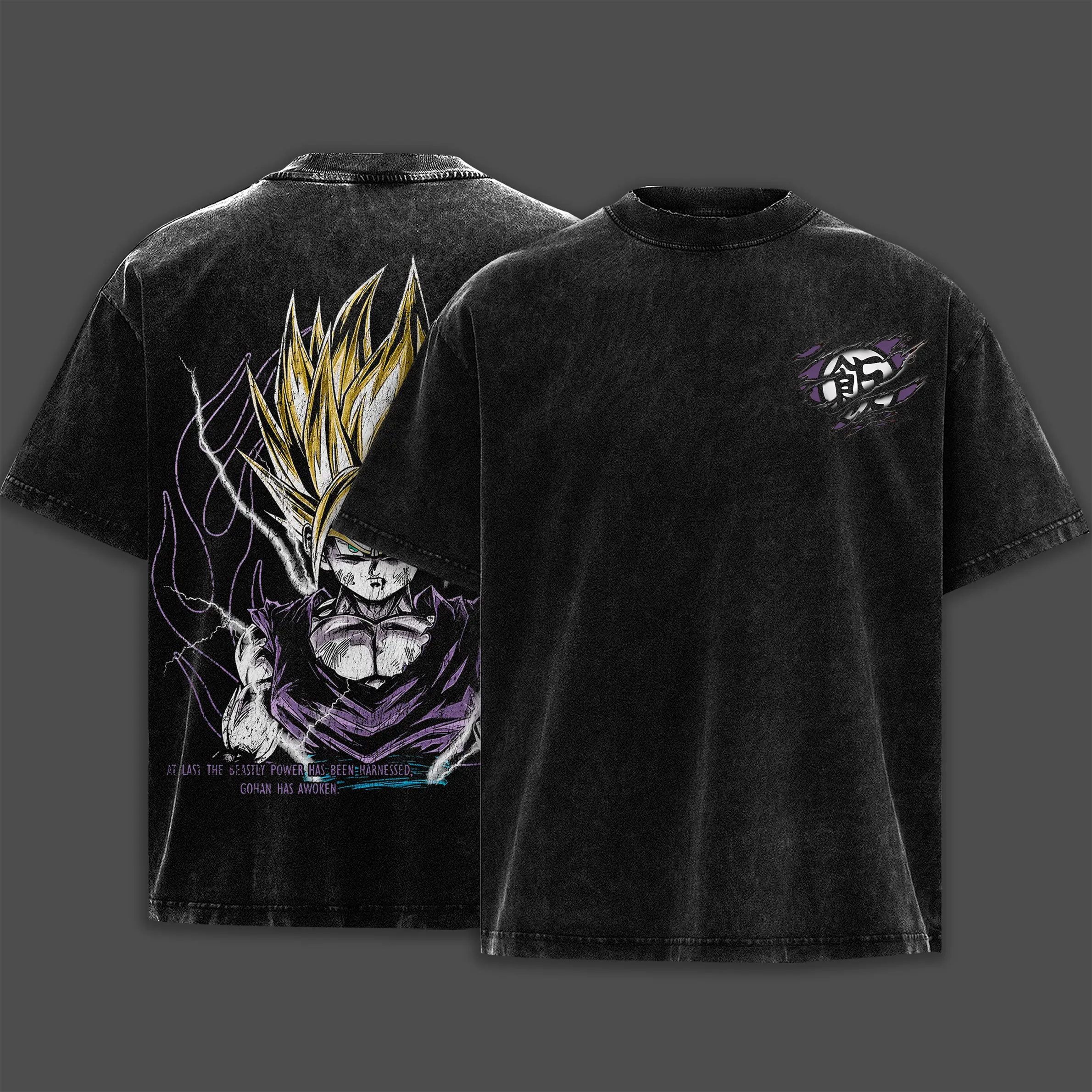 Men's Awakened Warrior Aura Beast Vintage Washed Oversize Heavyweight Cotton Graphic Top - Unleashed Potential Edition, Seamless Short-Sleeve Tshirt Apparel