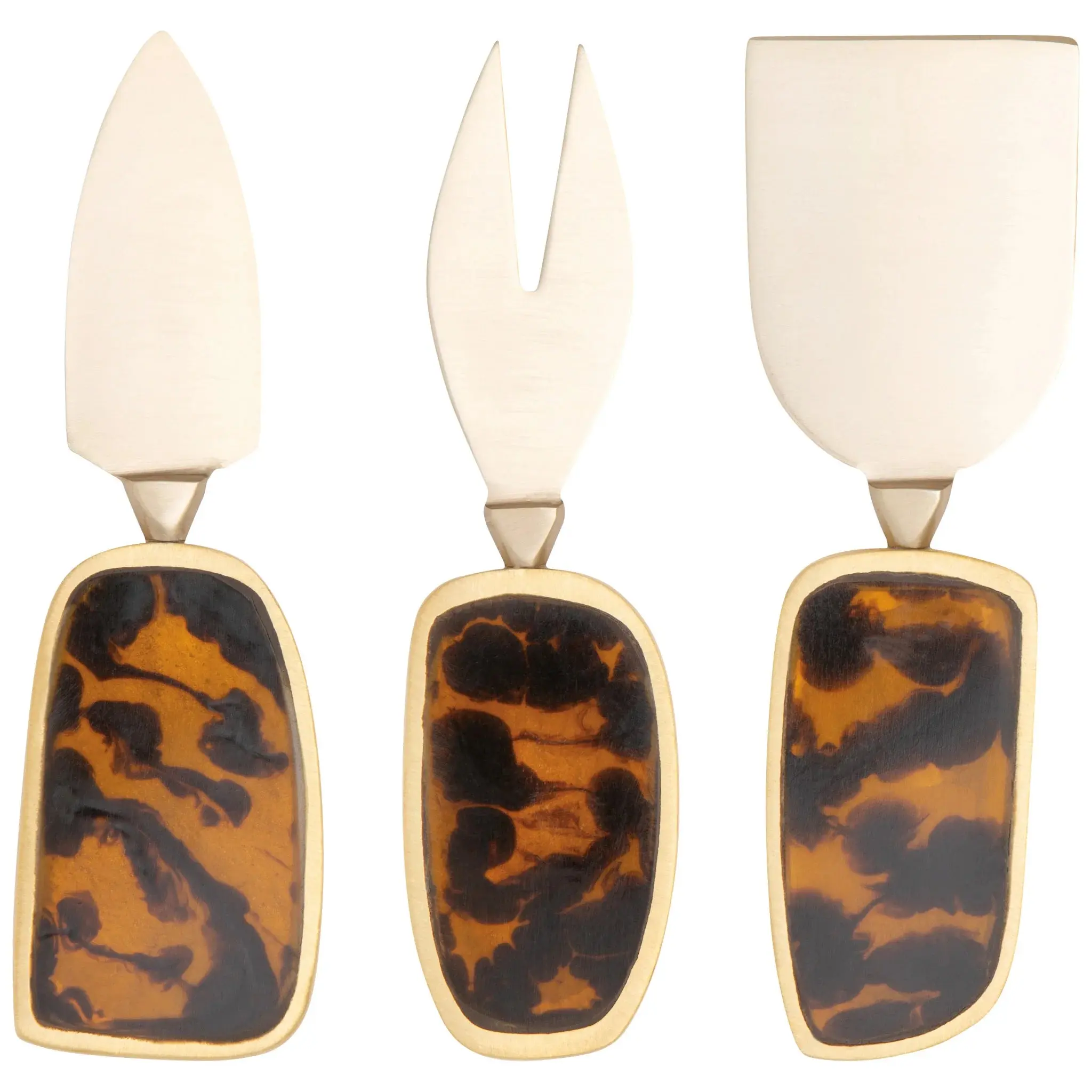 Tortoiseshell 3-Piece Cheese Knives Set, Stainless Steel Kitchen Utensils with Stainless Steel Knives, Handwash Recommended