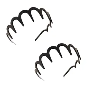 2 Pcs Zig Zag Headbands Women Men Girls, Plastic Hairbands with Teeth Fashion Non Slip Hair Comb Headbands (Black)