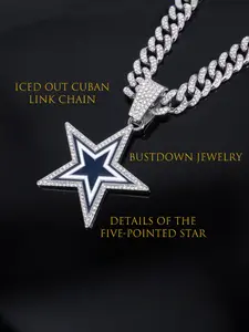 Sparkling Zircon Star Pendant Necklace, Sparkly Cubic Zirconia, Cuban Chain Hip Hop Style, Party Streetwear Jewelry, Statement Necklace, Rap Singer Gift, Five-Pointed Star Detail