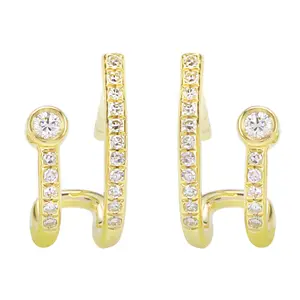Double Huggie Earrings With Loop and Diamonds