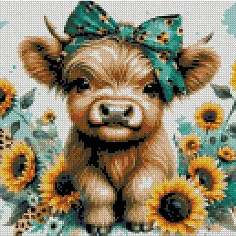 Cow Stamped Cross Stitch Kits for Adults Beginner, Sunflowers Counted Cross Stitch Kits Printed Stitching Cute Patterns Dimensions Needlepoint Art Crafts Embroidery Kits for Adults Beginners