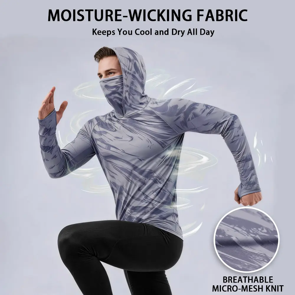 5-Piece Men's Quick-Dry Breathable Hoodies with Face Coverings Long-Sleeve T-Shirts - Spring/Fall Compression Sports Tops - Quick Dry Compression Fishing Shirts Long Sleeve Outdoor Work Tactical Hiking Gear Athletic Fashion