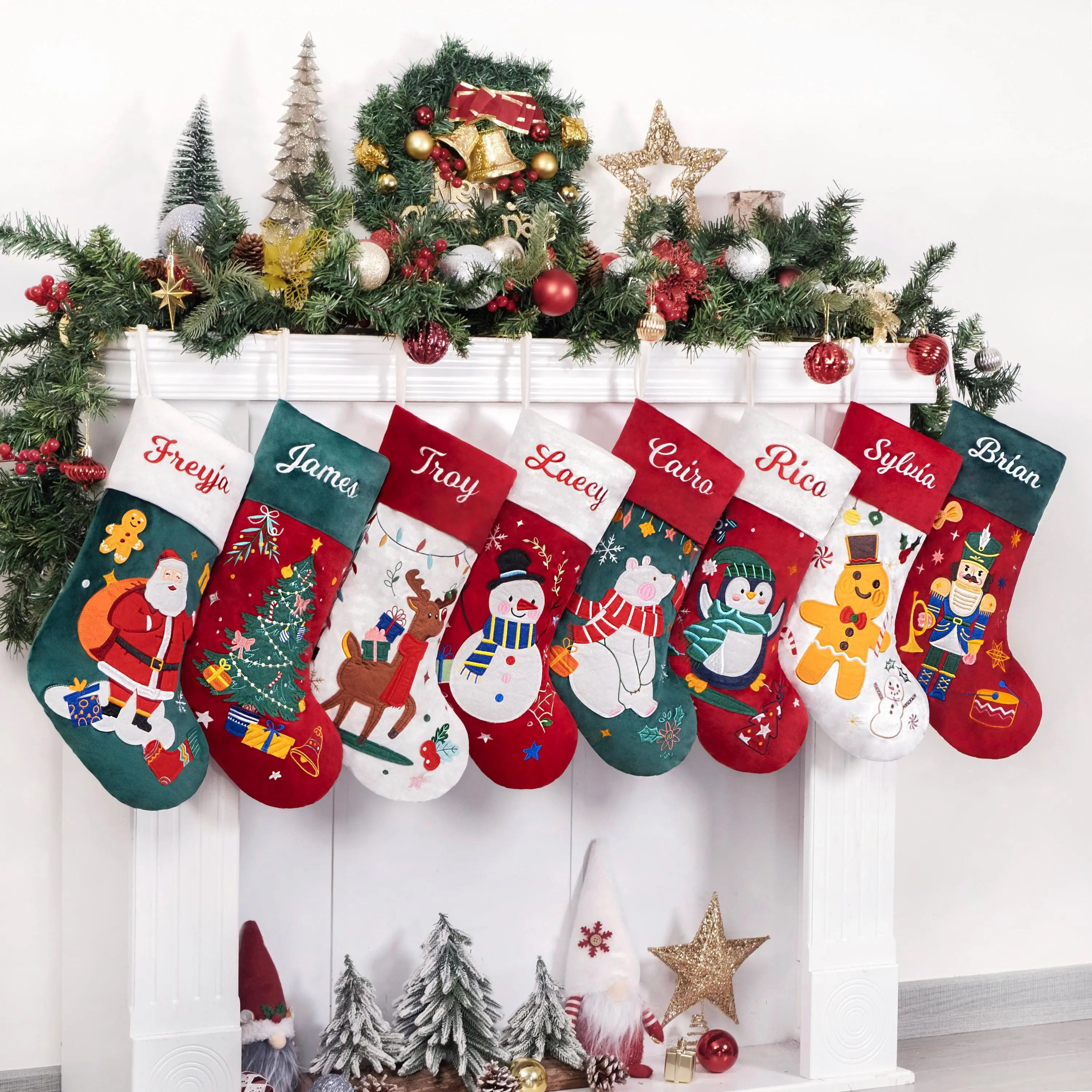 Personalized Christmas Stockings Luxury Velvet Stocking Embroidered Stocking for Holiday Applique Stocking with Name for Family Decoration