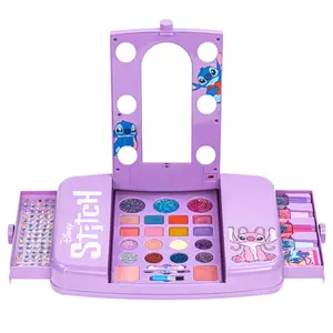 Disney Stitch Beauty Vanity Set with Light-Up Mirror Includes Lip Gloss Eye Shadow Brushes Nail Polish Accessories & More for Parties Sleepovers and Makeovers by Townley Girl