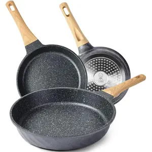 Induction Frying Pan Set Granite Skillet Pans Cookware Set with Heat-Resistant Handle, Christmas Gift