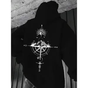 Men's Landscape Print Drop Shoulder Thermal Lined Hoodie – Fashion Casual Regular Fit Sweatshirt with Drawstring & Pocket |   Perfect Hoodie for Daily, Holiday & Outdoor Wear |   Fall & Winter Men’s Clothing