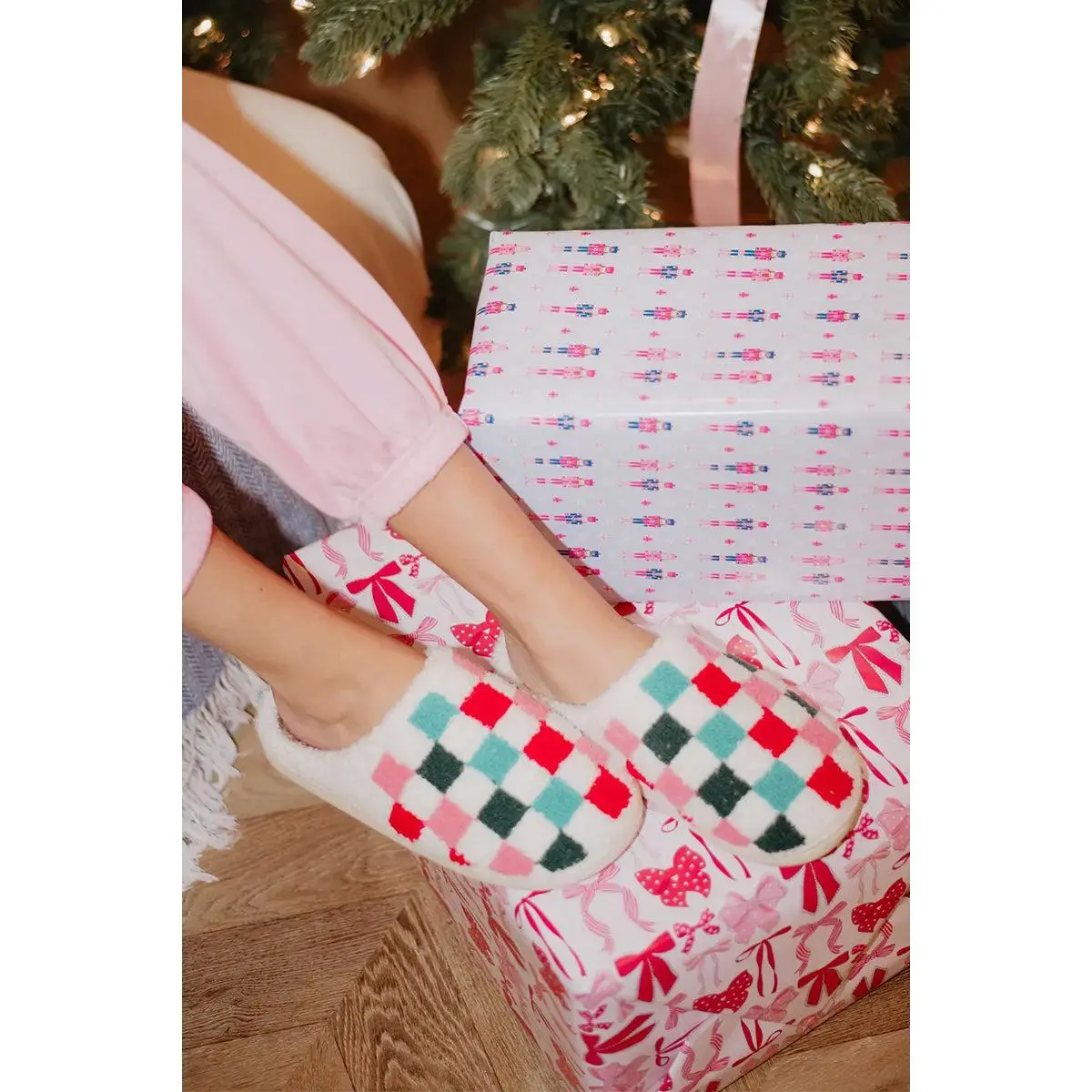 Christmas Multicolored Checkered Slippers