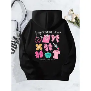 Women's Simply Southern Hoodie - Long Sleeve Hooded with Scrub Life Nurse Print - Cute Graphic Design for Medical Professionals & Sweatshirts Womenswear Black Casual Fitted Tops