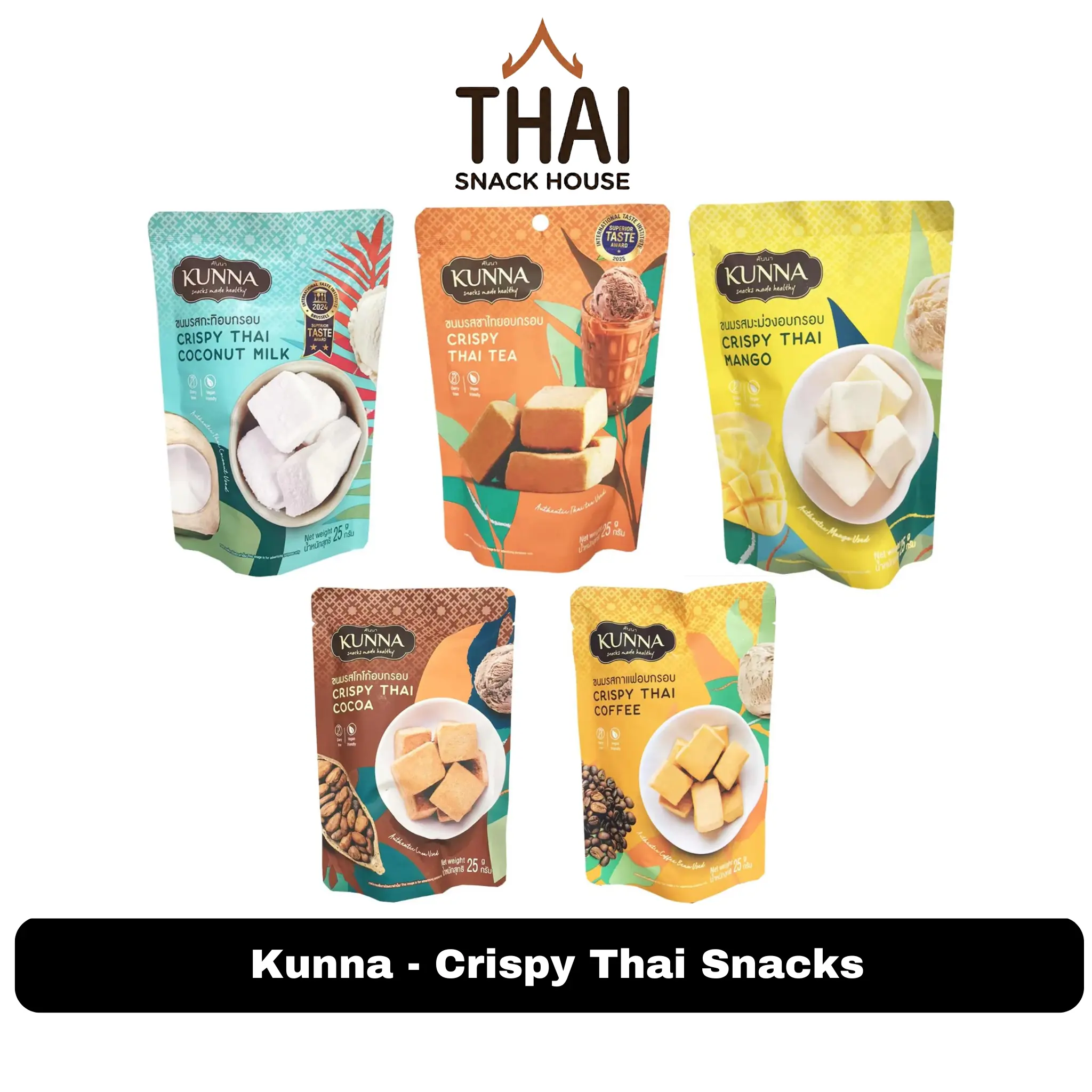 Kunna Crispy Thai Fruit Snacks - 25g Sweet Ready-to-Eat Snacks, Available in Mango, Coconut, Thai Tea Flavors Fruit Sweet