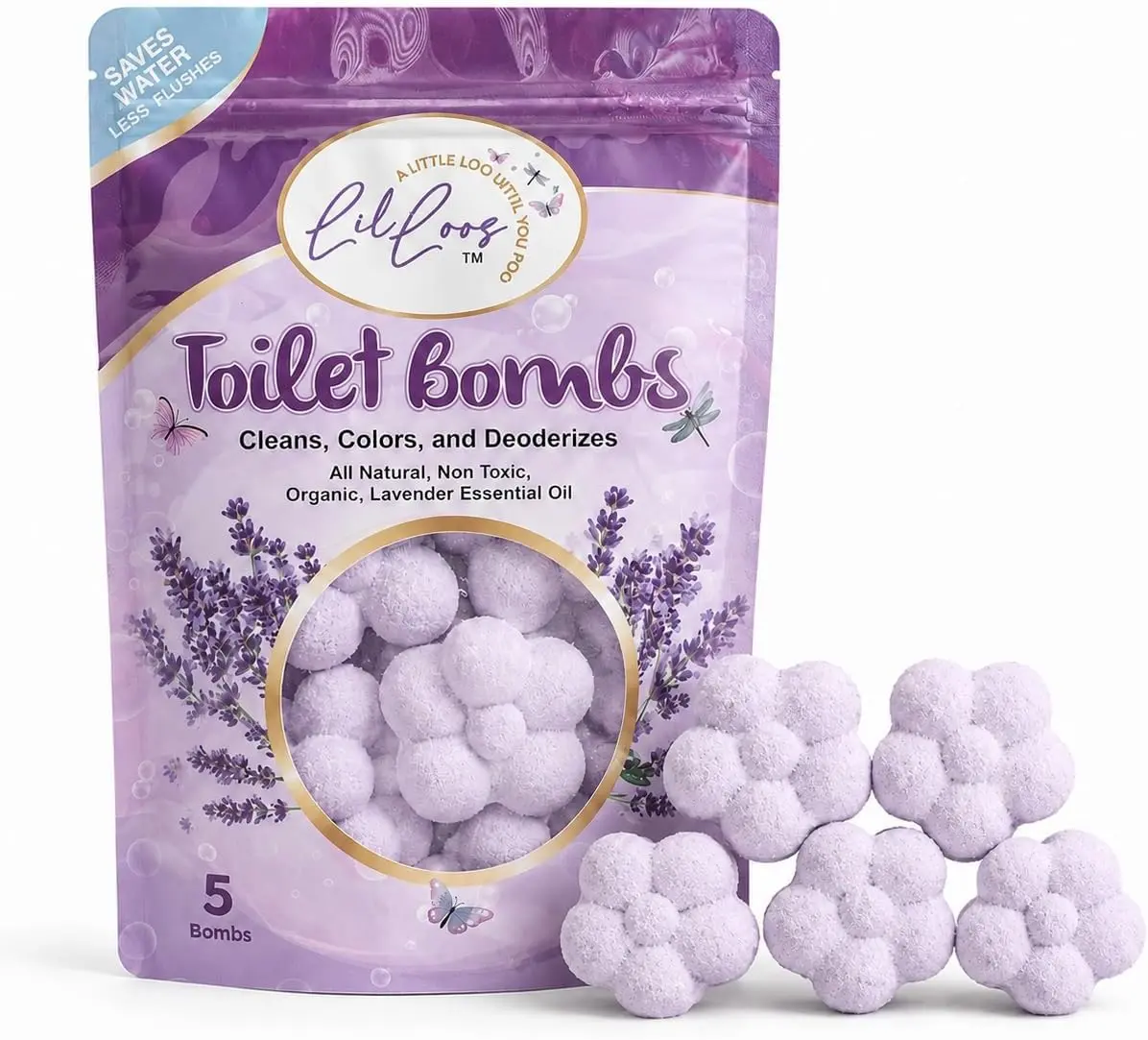 Lil Loos Toilet Bombs – Toilet Bowl Cleaner & Deodorizer | 5 Pack | Plant-Based with Essential Oils