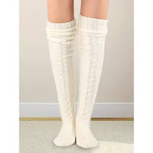 Thick Knit Warm Leggings Over-The-Knee Socks, Fall Winter Casual Fashion, Hand Wash Only, Polyester Elastane Blend, Christmas Gift Idea（gift）