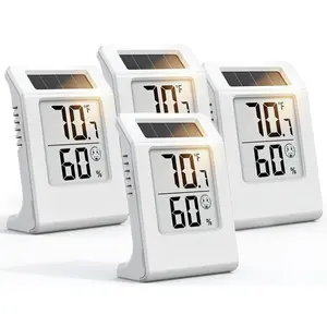 4-Pack Digital Hygrometer Thermometer, Solar Power with  Backup Temperature and Humidity , Mini Room Thermometer with Comfort  (White)