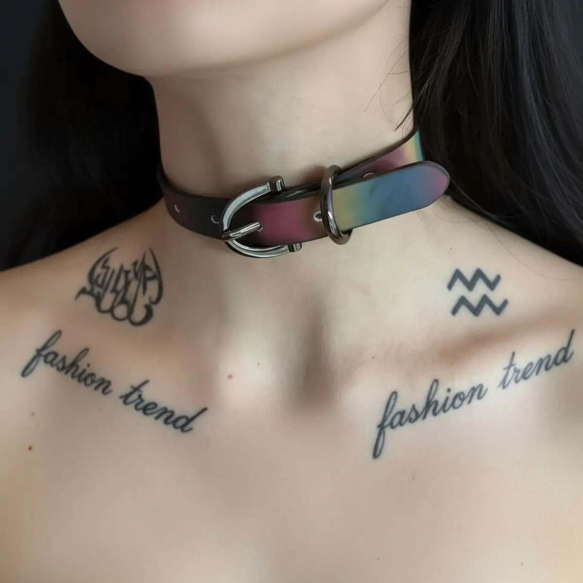 Female Y2K Style Color-Changing Soft Leather Choker Necklace, Adjustable Collarbone Chain with Delicate Metal Accent for Winter Wear, Sweet Cool Fashion Vibe
