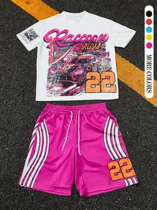 Two-piece Set Men's Letter Print Short Sleeve Tee & Shorts, Loose Casual T-shirt & Track Shorts, Summer Clothes Set for Men