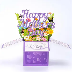 3D Pop-Up Mother's Day Card - Happy Mother's Day Flower Pop-up Card with Envelope and Note Label Included for Mom Grandmother Any Mother Figure in Your Life Premium Material 7.08" x 7.08" Unfolding Design Love You Mom
