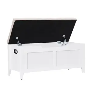 Turn-flop-Top Wooden Entryway Storage Bench – Large Capacity Toy Box Trunk with 2 Safety Hinges, Easy Assembly, Sturdy Organizer for Living Room or Bedroom