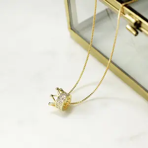 Petite Gold Crown Necklace | Dainty CZ Pendant | 925 Sterling Silver Jewelry