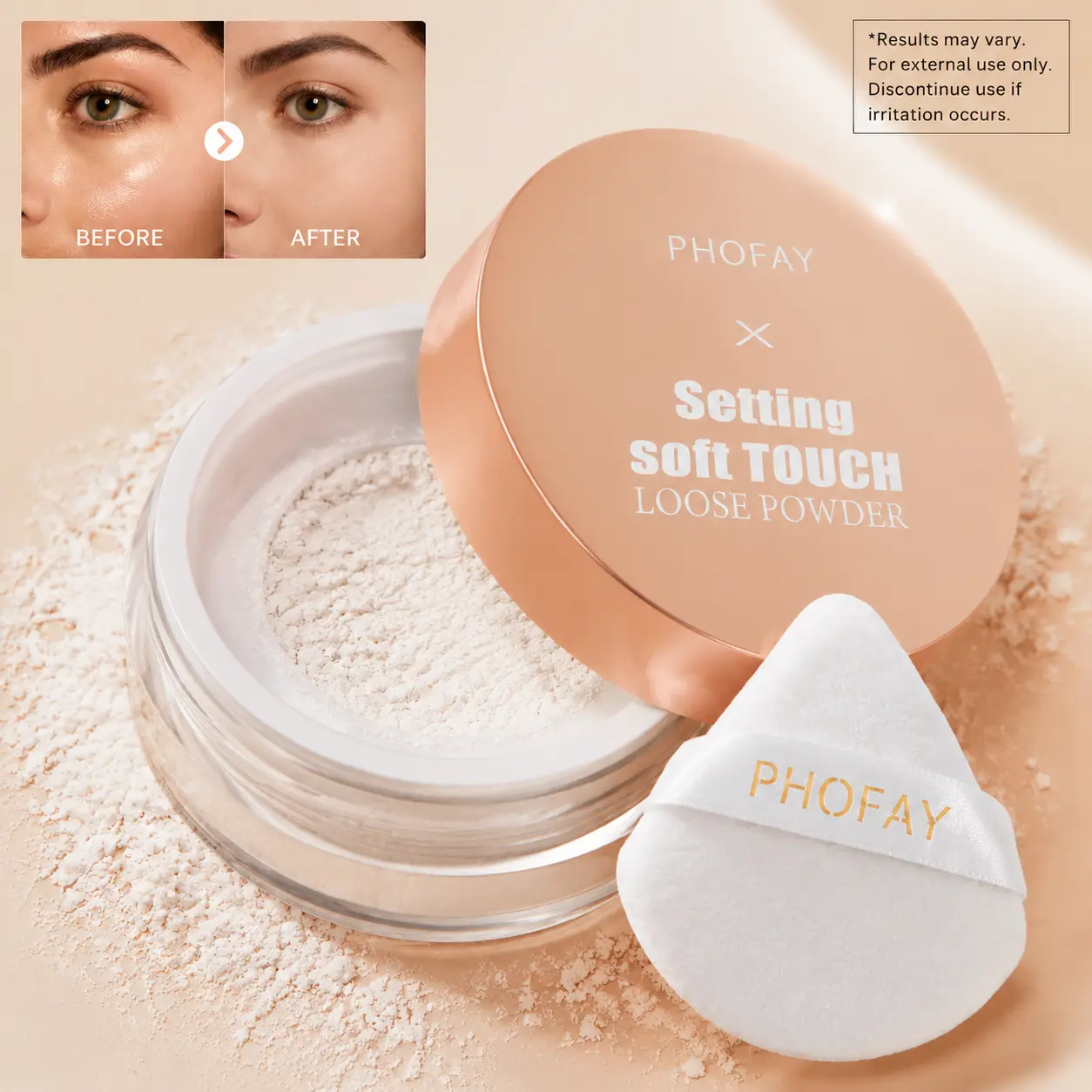 PHOFAY Soft Touch Loose Setting Powder - Smooth, Silky Beauty Product for Oily Skin Days, Lightweight Face Powder, Pore-Blurring, Long-Lasting Matte Finish Makeup Essential