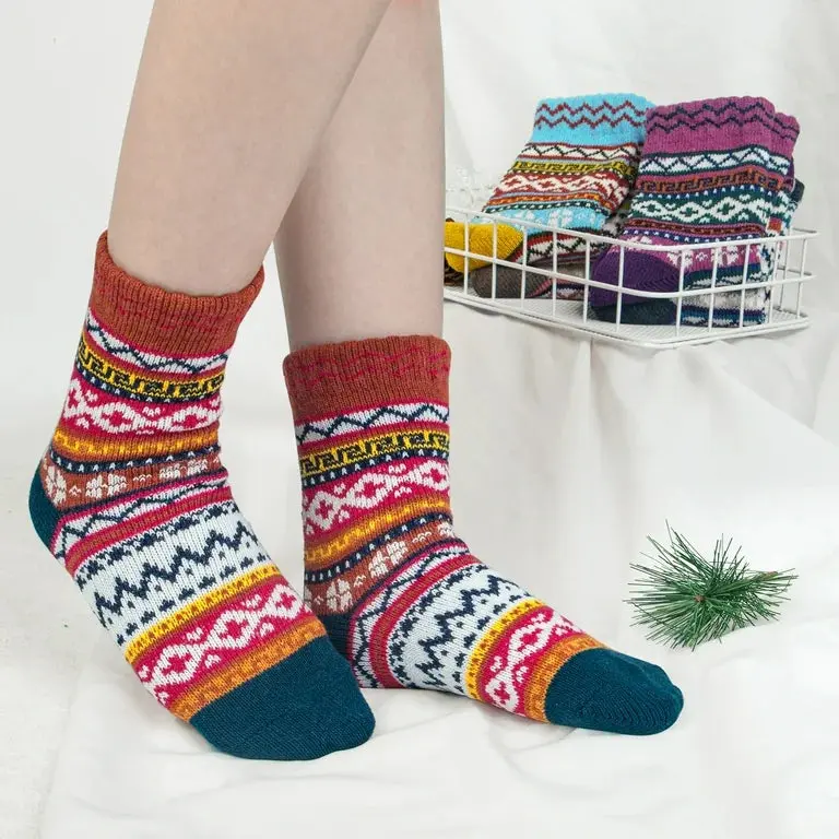 Dk Teal, Rust & White Pattern Socks, Midweight Socks, Pair with All Types of Boots and Sneakers