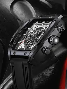 Men's watch with silicone strap, trendy sporty style, water-resistant and featuring luminous effect in the barrel-shaped quartz movement