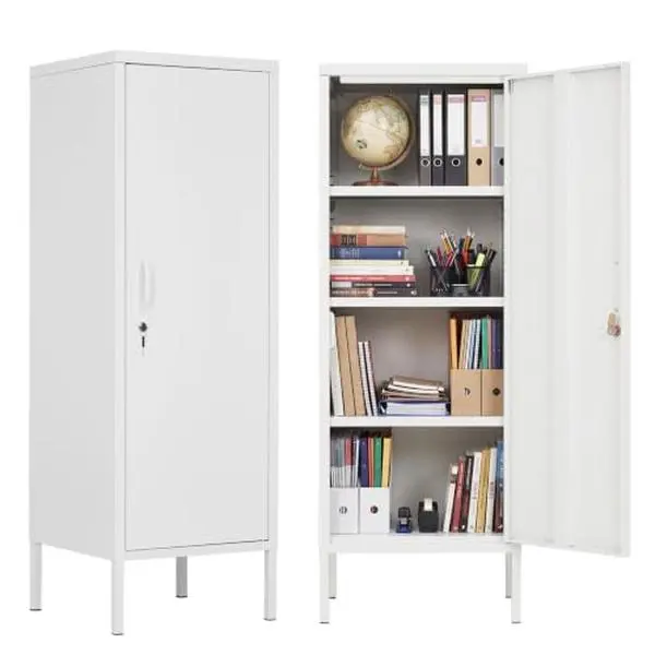 GAOMON Rectangular 4-Tier White Metal Locker Cabinet with Lock and 3 Adjustable Shelves
