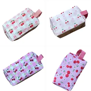 Cherry Cosmetic Bags - Four Beautiful Designs Large Capacity Perfect for Daily Makeup & Skin Care Items with Pink Handles