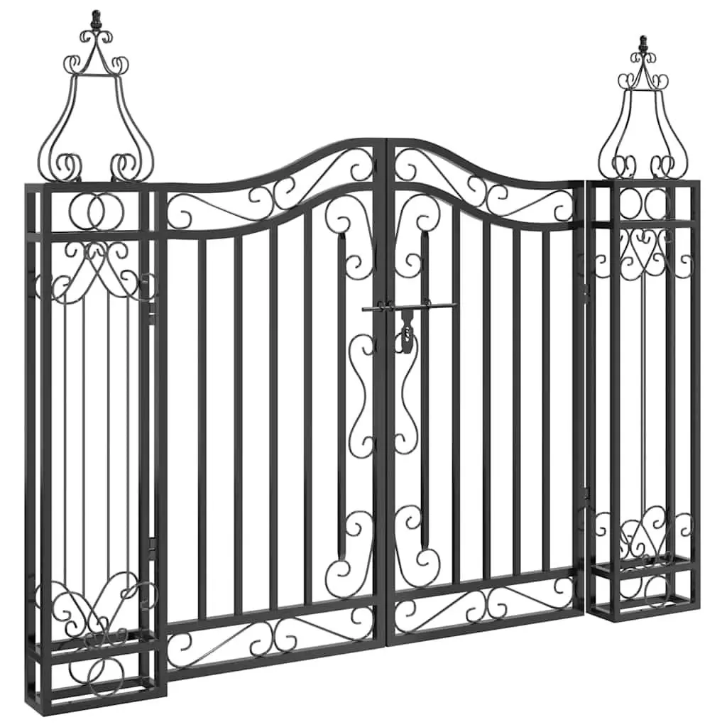 vidaXL Garden Gate, Fence Gate, Metal Gate for Patio Outdoor Lawn Yard, Lockable Entrance Gate, Decorative Gate, Black Wrought Iron 363430