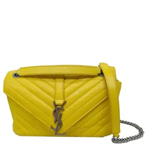 Pre-owned YSL Leather Shoulder Bags Yves Saint Laurent College Flap Medium Chevron Shoulder Bag Yellow