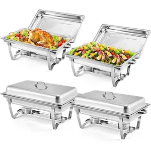 4 Pack Chafing Dishes for Buffet, 8 Qt Stainless Steel Chafers and Buffet Warmers Sets With Lid, Rectangle Serving Food Warmer Catering Supplies Buffet Display for Parties
