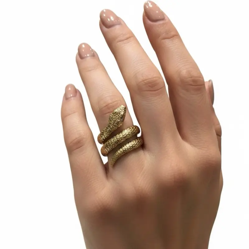 Snake Design Ring in 14k Laminated Gold Hypoallergenic Jewelry for Sensitive Skin Unique and Stylish Accessory