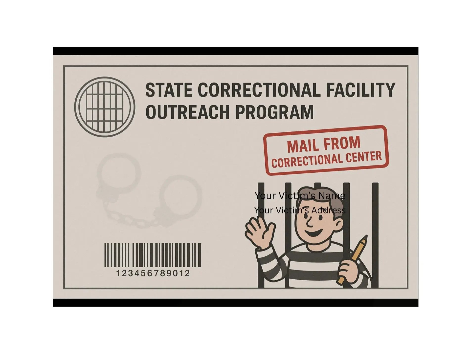 Funny Inmate Pen-Pal Program Confirmation Prank Postcard – Anonymous Revenge Mail Gag Gift
