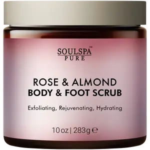 Rose & Almond Body & Foot Scrub - Rejuvenating & Hydrating Exfoliating Body Scrub for Luxurious Skin Care, 10 oz