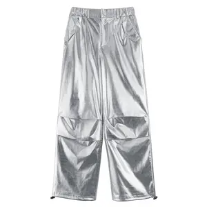 Girls Metallic Jogger Pants, Shiny Jazz Street Hip Hop Dance Pants 7-16, Convertible Leg Opening