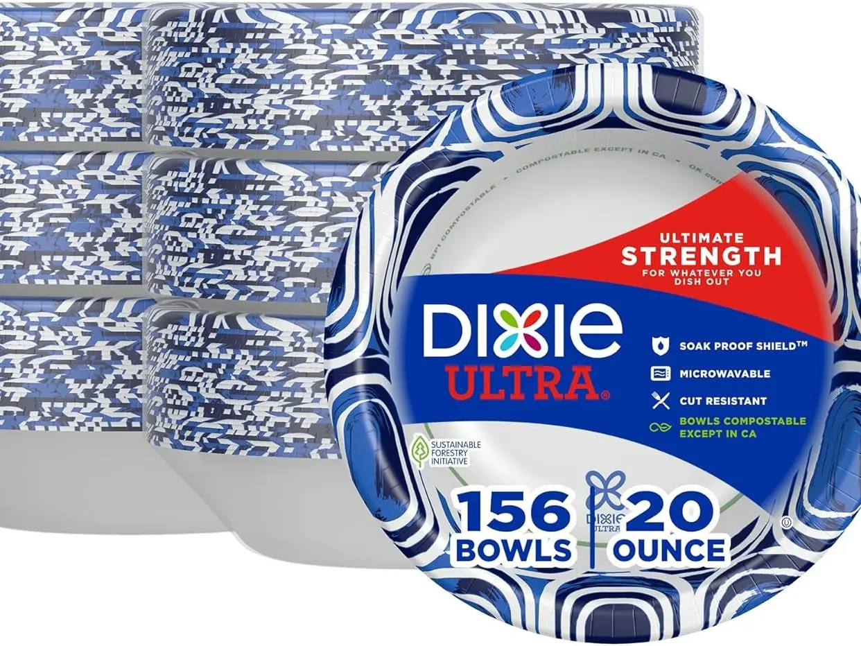 Ultra, Large Paper Bowls, 20 Oz, 26 Count (Pack of 6), Microwave Safe, Compostable, Disposable Bowls Great For Breakfast, Lunch, And Dinner Meals