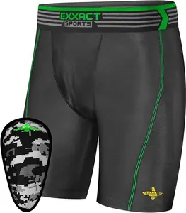 Exxact Sports Youth Compression Shorts with Soft Athletic Cup for Baseball Football Hockey, Boys Cup Underwear with Cup (Black)