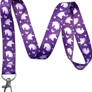 Execucat Purple Unicorn & Moon Design Lanyard with Silver Tone Clip Perfect for ID Cards and Keys