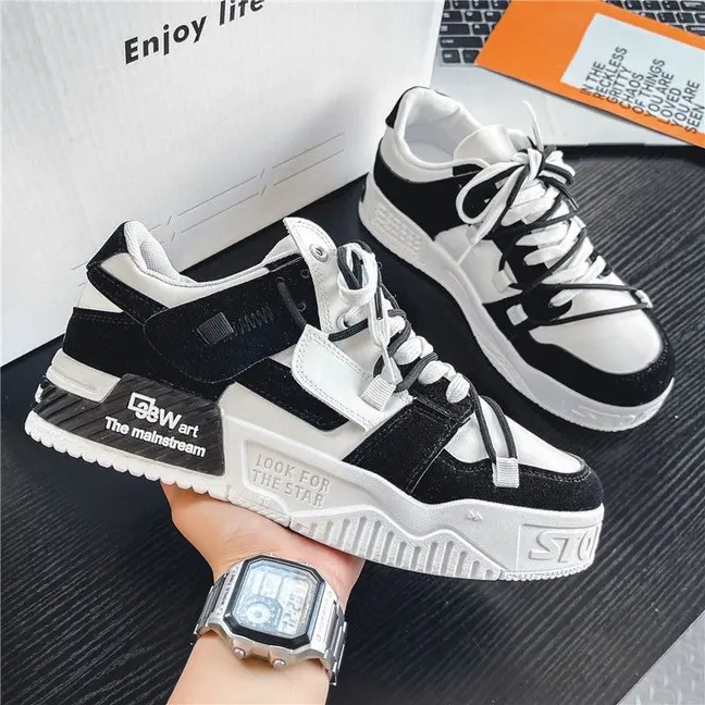 Ultra-Comfortable Black & White Panda Sneakers with Chunky Sole – Perfect for Daily Wear, Street Style, and All-Day Walking