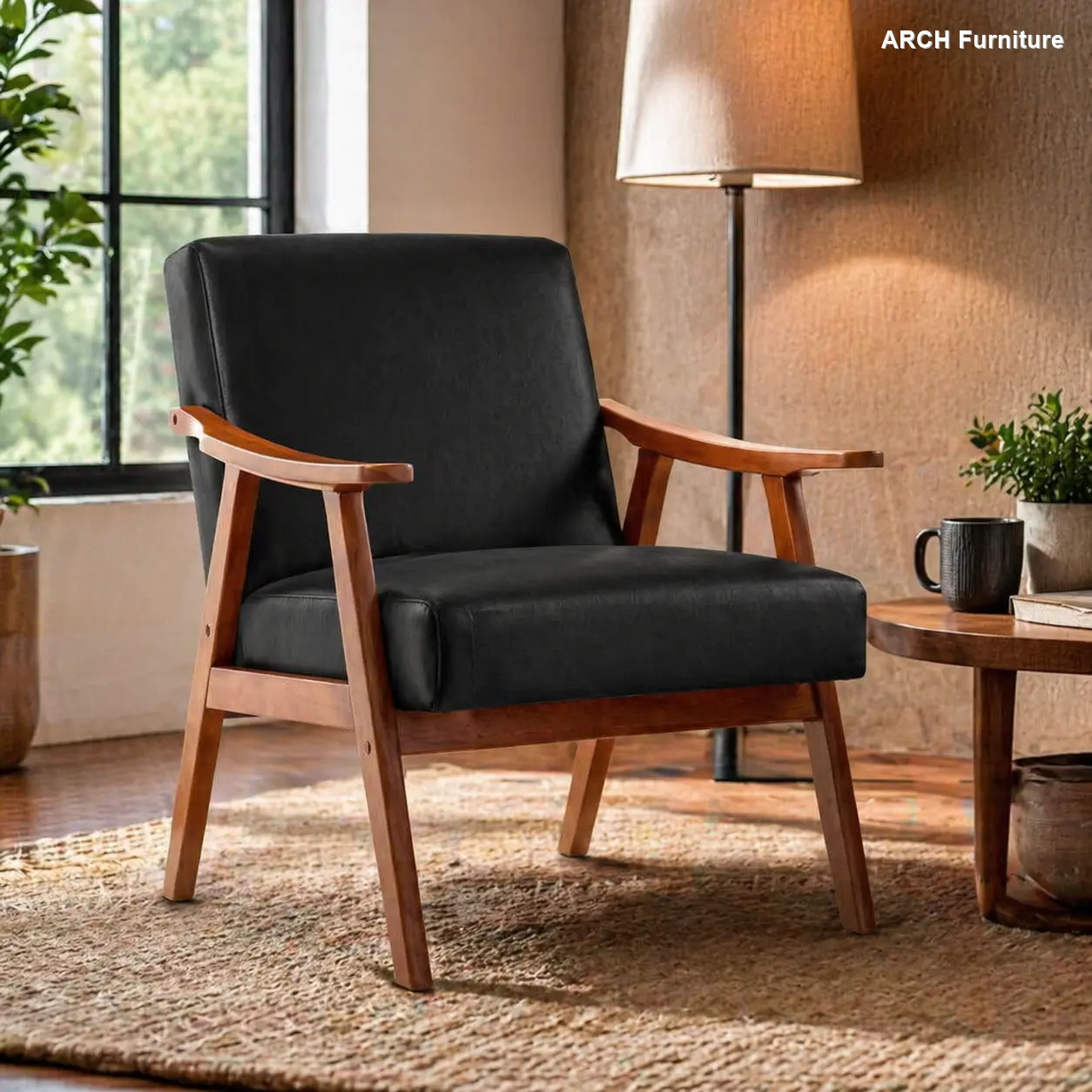 ARCH Mid-Century Modern Chair, Living Room Chair with Solid Wood Frame, Accent Chair Extra-Thick Backrest, Wingback Chair for Bedroom, Reading Room, Living Room, Lounge Chair Indoor   WL RR, Curved Arms, Furniture Living Room, Living Room Furniture