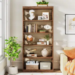 LITTLE TREE 6-Tier Bookcase, 70-Inch Tall Freestanding Bookshelf with Storage Shelves, Open Bookcase Wood Display Shelving Unit for Living Room Bedroom
