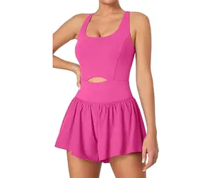 IUGA Workout Romper Tummy Control Padded Athletic Romper with Built in Shorts Running Onesie for Women Jumpsuits Gym Clothes