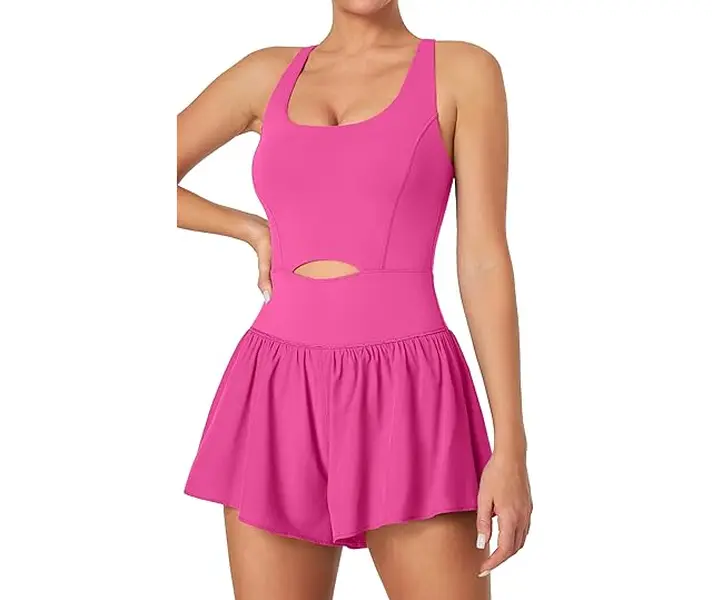 IUGA Workout Romper Tummy Control Padded Athletic Romper with Built in Shorts Running Onesie for Women Jumpsuits Gym Clothes