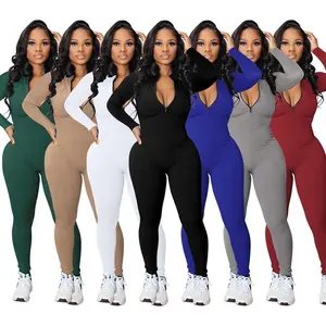 Autumn New Arrival New Ribbed Zipper Sports Jumpsuit gym activewear Can be used with raincoat