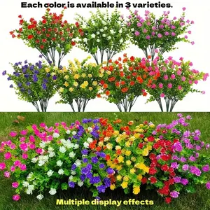 21-piece set of artificial flowers that do not fade, resistant to UV rays, and highly realistic. These artificial plastic flowers are used as fake plants for hanging flower pots, porch, window sill, boxes, and are suitable for both indoor and outdoor home