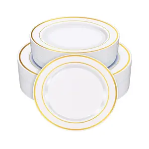 20 Piece Gold Rim Plastic Party Plates, Heat Resistant Reusable 7.5 Inch Plates, Perfect for Christmas New Year Valentine's Day Easter Birthday Wedding