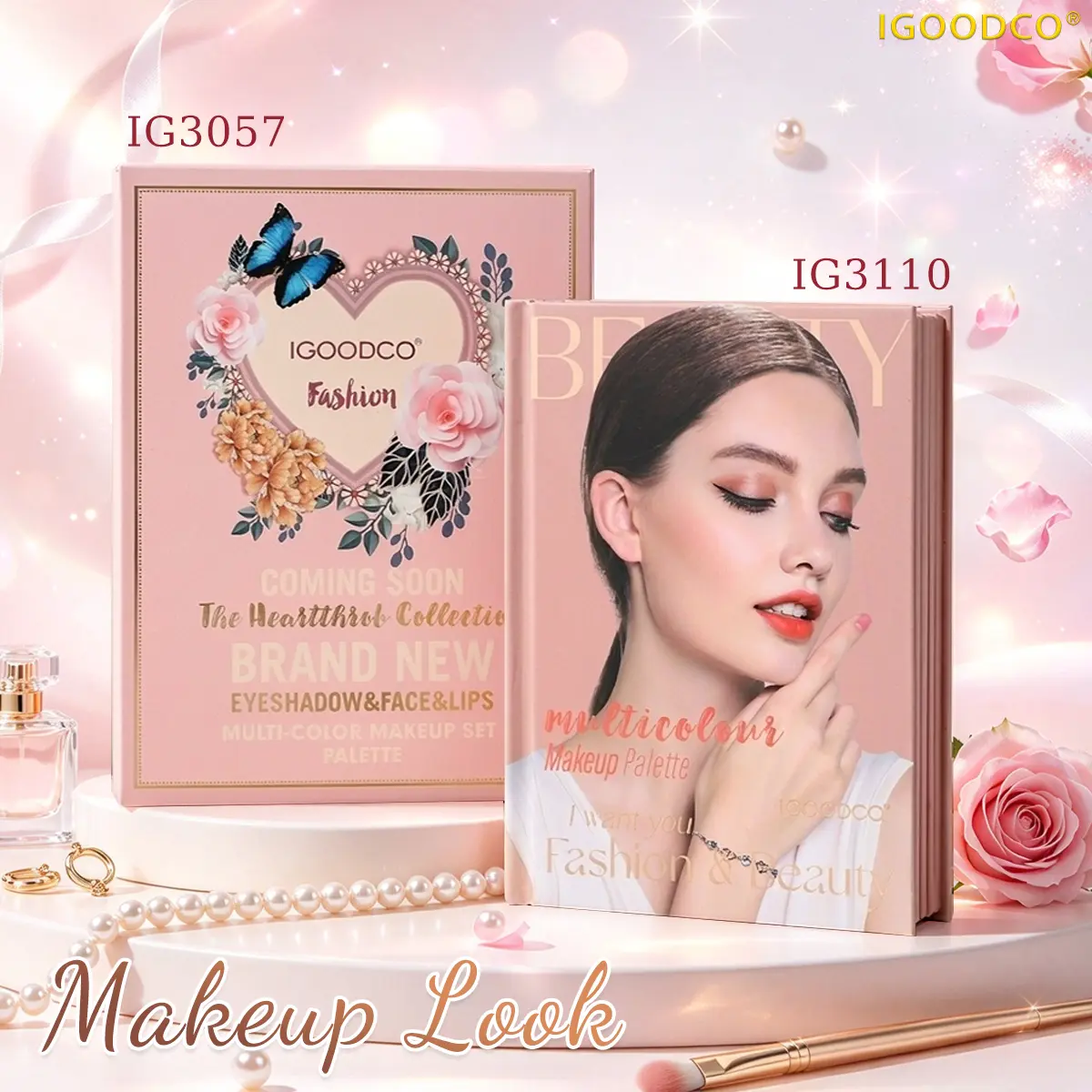 Igoodco (IG3110, IG3057) Book-Style All-in-1 Eyeshadow Makeup Palette, Compact Highly Pigmented Kit with Assorted Shades Eyeshadow, Blush, Highlighter, Lip Gloss (60 Months Shelf Life),familyfun