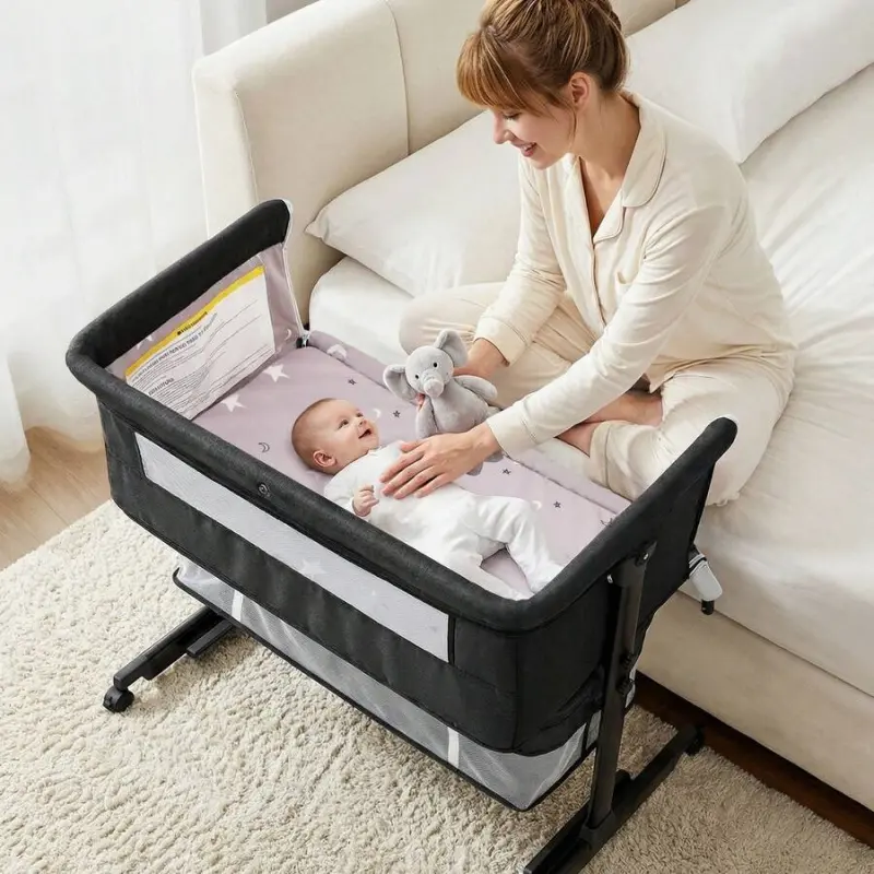 3-In-1 Baby Crib, Baby Bed,Baby Bassinet,Boasting Effortless Smooth-Gliding Wheels, Height-Adjustable Frame, Gentle Rocking Motion, Breathable Mesh Panels For Optimal Airflow,Bedside Bed For Babies