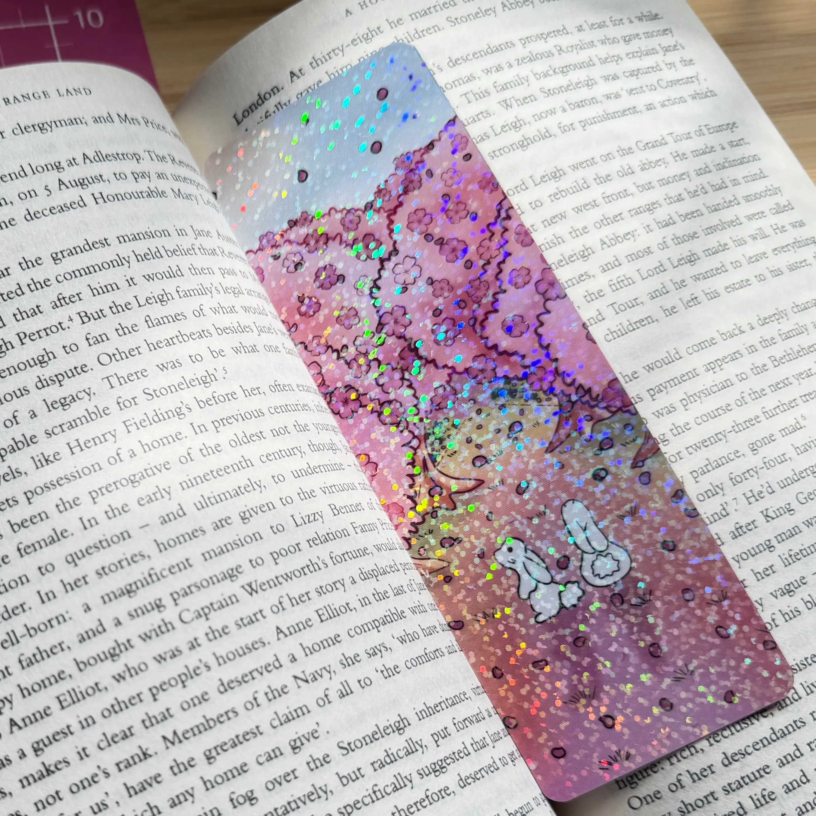 Holographic Sakura Bunny Bookmark