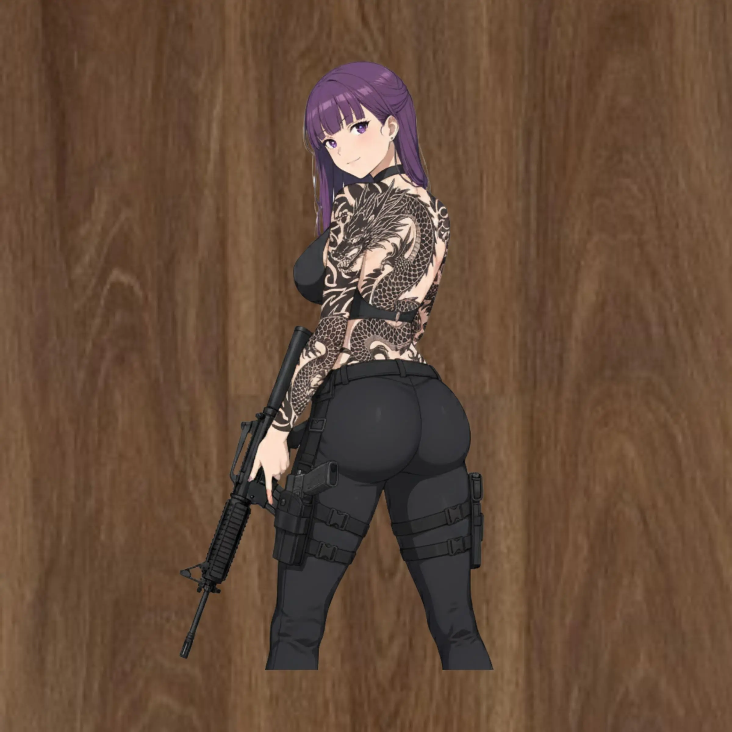 Fern Riffle Fern Dragon Tattoo Tactical with M4A1 Rifle – Fern Anime Vinyl Sticker ...