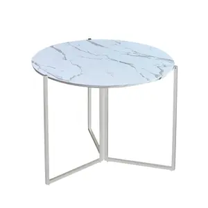 43-Inch Round Trifold Folding Table – White Carrera Finish, Compact Space-Saving Design with Iron Base